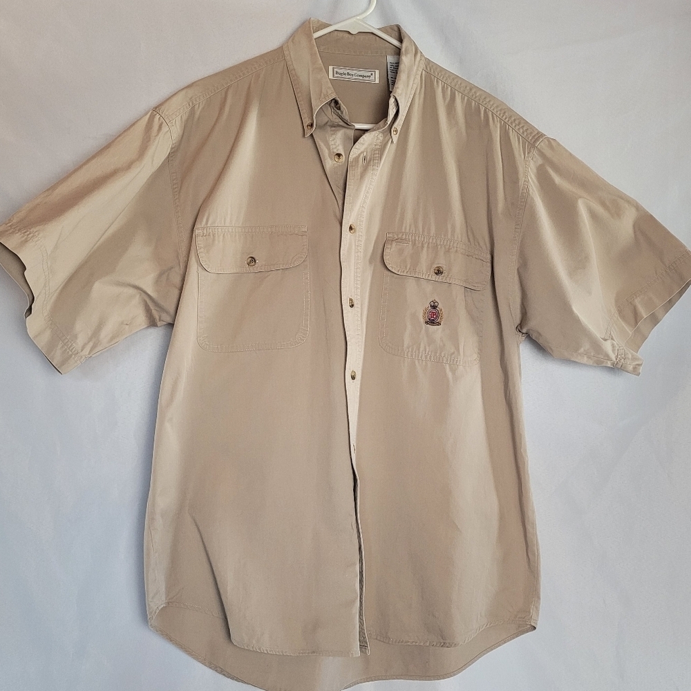 Bugle Boy Men's Khaki Heavy Canvas Cotton Short Sleeve Button Up Shirt Size L
